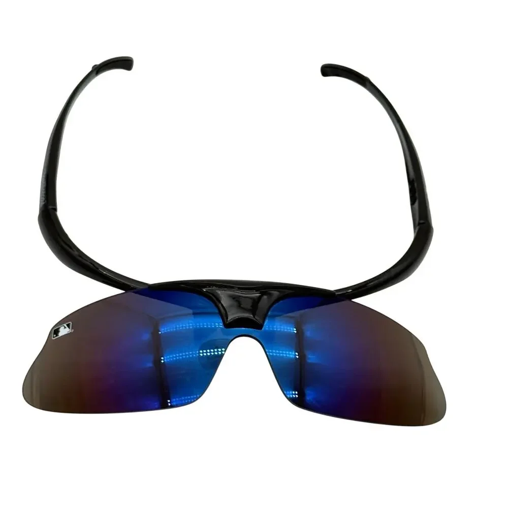Franklin MLB Black Deluxe Flip-Up Sunglasses Blue Mirror Baseball Softball